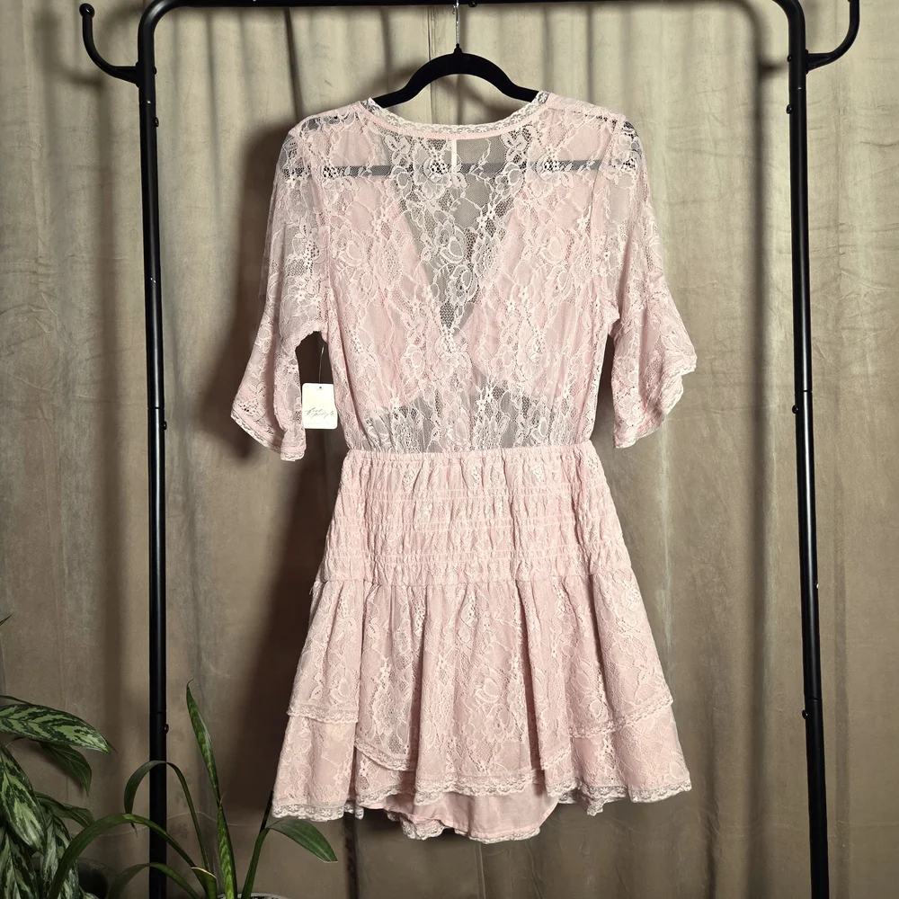 Free People Dusty Rose Lace Mini Dress Set - Picture 5 of 6